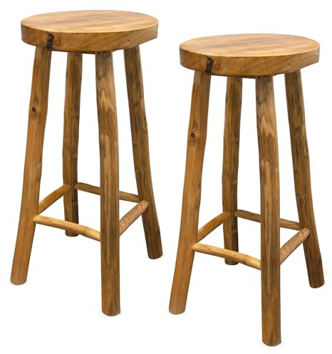 Spetebo Teakholz Barhocker geölt 72 x 35 cm Belastbar bis 120 kg - 2er Set - Massivholz Landhaus Tresenhocker Natur - Echtholz Barstuhl Sitzhocker Bistrohocker Küchenhocker Partyhocker Holz Hocker