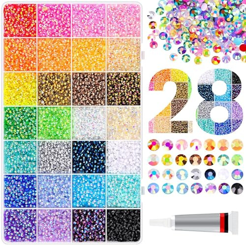 Bedazzling Kits, 30 000 pièces de strass en résine pour éblouir avec 28 couleurs et dos plat, kit avec 10 ml de colle pour bricolage, chaussures, vêtements, ongles, 0, 3 cm