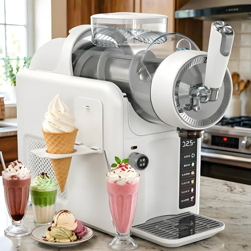 smafoseedding 185-W-Slush-Eis-Maschine,5-In-1-Slush-Eis-Maschine Für Eisdesserts Und Getränke,Softeismaschine Mit Auslaufsicherer Schale,12 Stunden Betriebsdauer,Tragbar Für Cafés Und Catering White
