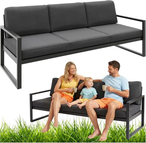 Beautysofa24 Stella Gartensofa 3-Sitzer Metall inkl. Kissen Wetterfest Outdoor Lounge Gartencouch Terrassensofa Modern für Garten Terrasse Balkon, Graphit