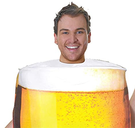 SUNGOOYUE Men's Beer Glass Costume, Polyester Mug Jumpsuit 99cm Length 76cm Shoulder Width, Beer Bubble Pattern, Adult Men for Halloween Carnival Party
