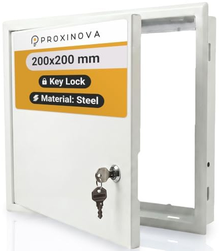 PROXINOVA Tapa Cuadro Electrico 20x20 cm Trampilla Pladur con Llave Puerta Metálica Blanca para Contador Luz Agua Registro Técnico Panel Acceso Pared y Techo