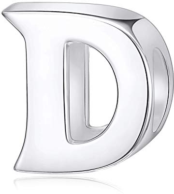 Alphabet-Anhänger, Anfangsbuchstabe, A-Z, aus 925er-Sterlingsilber, Silberne Perlen, passend für Pandora-Anhängerarmbänder Letter D
