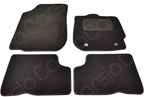 Carsio Carpet Car Mats For Dacia Duster 2010 to 2018 4 Piece Set with 2 Clips Tailored Fit Floor Mat Complete Accessory Black Custom Fitted - All Weather, Anti-Slip Backing & Black Trim