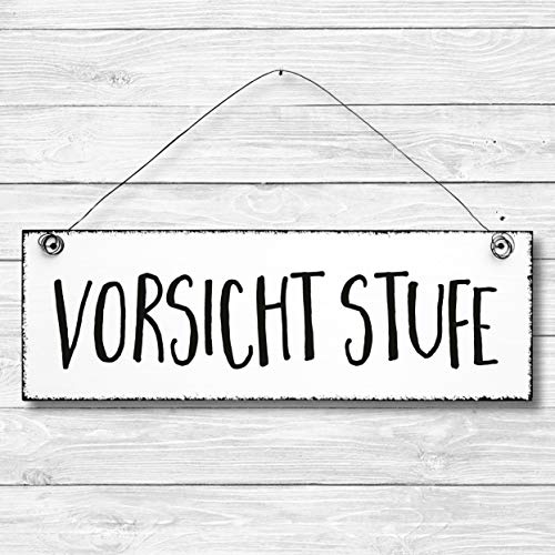 Vorsicht Stufe - Dekoschild Türschild Wandschild aus Holz 10x30cm - Holzdeko Holzbild Deko Schild