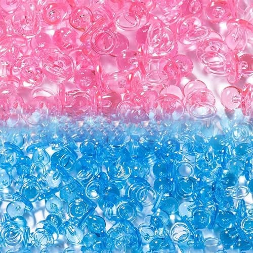 MINGZE 100 Stück Acryl Kunststoff Niedlich Blau und Pink Kleine Schnuller für Baby Dusche Dekorationen, Table Scatter, Party Favors, Spiele und Aktivitäten