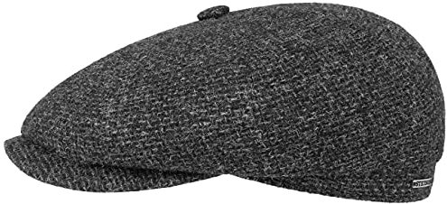 Stetson Hatteras Shetland Wool Flatcap Schiebermütze Herren Baumwolle gefüttert Herbst Winter anthrazit 56 cm