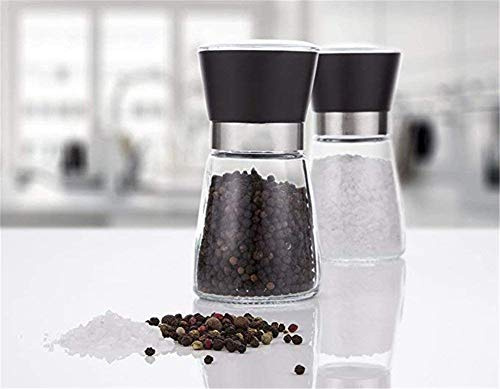 Quttin Salt and Pepper Mill Set of 2 Spice Grinder Stainless Steel Insert Brushed Premium Grinder with Ceramic Grinder High Quality Adjustable and Glass Body