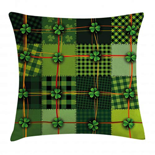 ABAKUHAUS Irland Kissenbezug, Patchwork Celtic Clovers, Dekokissenhüllen Waschbar Inn/Outdoor Beidseitiger Druck mit Reißverschluß, 40 x 40 cm, Grün Rot