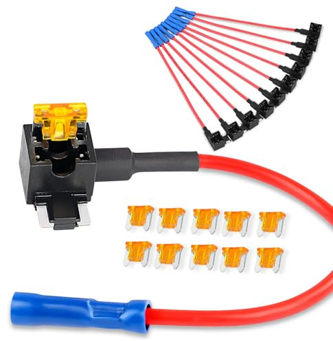 Nilight 50038R 10 Pack 12V Car Add-a-circuit Fuse TAP Adapter with 5 Amp Low Profile Mini Blade Fuse Set for Cars Trucks Boats