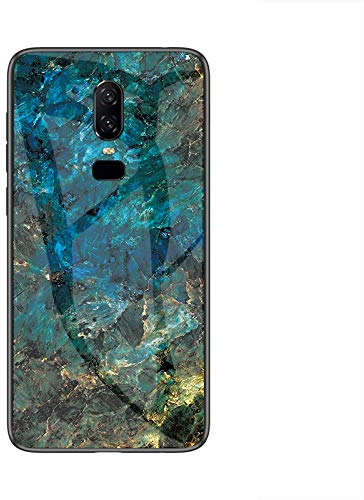 Handyhülle für Oneplus 6 Hülle,Marmor Gehärtetem Glas Silikon Rand Hybrid Hardcase Stoßfest Kratzfest Handyhülle Dünn Case Cover für Oneplus 6 (Blau)