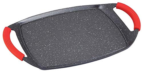 MGE - Plancha Grill - Plancha de Cocina con Revestimiento de Piedra - Plancha de Asar - Plancha para Arepas - Bandeja Asadora de Aluminio con Revestimiento Antiadherente - Budare - 36 x 23 cm