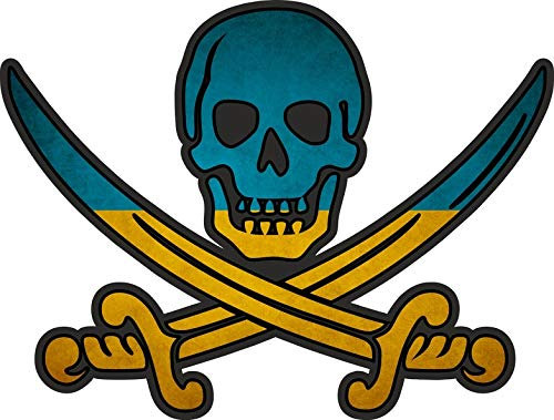 Akachafactory Sticker Aufkleber Pirat Piraten Jack Rackham Calico Flagge Fahne UA Ukraine