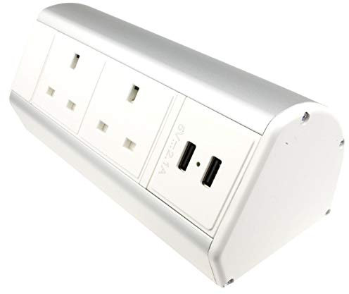 kenable Desktop Bench Table Mountable PDU 2 x UK Sockets & 2 x USB Ports Power Pod White [2xUK/2xUSB]