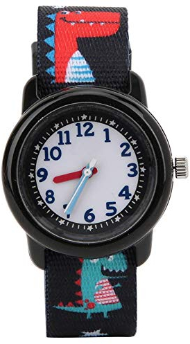 Zerodis Kinderuhr, mit niedlichem Cartoon-Muster Gurtband wasserdichte Quarzuhr für Kinder Kinder Mädchen(Dinosaurier Schwarz)