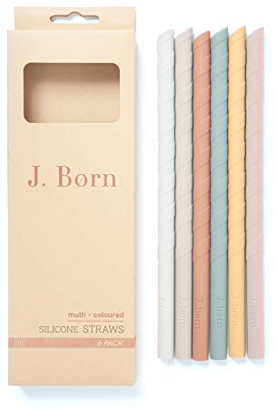 J. Børn, 6 Pailles en Silicone Réutilisables 22cm et Brosse de Nettoyage, Sans BPA, Qualité Alimentaire (Rose)
