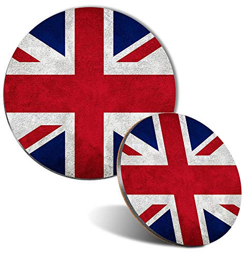 Mouse Mat & Coaster Set - Union Jack Flag GB UK England 20 cm & 9 cm for Computer & Laptop, Office, Non-slip Base #2240