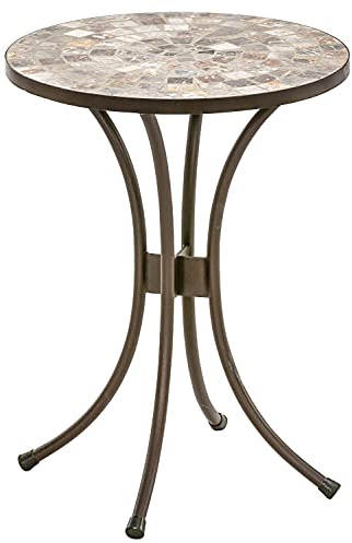 Dehner Blumenhocker Grazia, Ø 41 cm, Höhe 54 cm, Metall/Stein, mosaikoptik, grau/braun