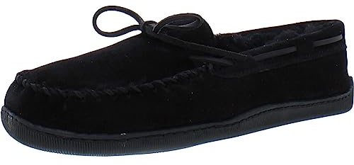 Minnetonka Herren Schaffell Hardsole Mokassin Hausschuhe, Schwarz, 40 EU