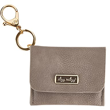 Itzy Ritzy Itzy Mini-Schlüsselanhänger-Geldbörse; Kleiner Kartenhalter kann an Wickeltasche, Geldbörse, Reisetasche oder Schlüsselanhänger (Taupe) befestigt Werden