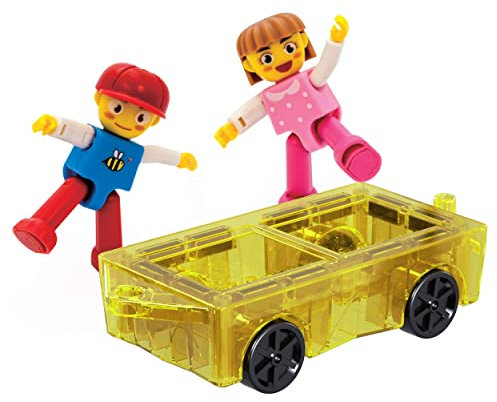 PicassoTiles Mini Magnetic Tiles Expansion Car Truck and Figures Play Set, Kids Building Magnet Bricks STEM & Learning Toys, Magnetic Add-ons, Car Toys, Toddler Preschool 3 years and up boys and girls