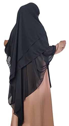 Yaqeen XL Khimar chiffon 3 lagig blickdicht Hijab elegantes 3 Schichten Kopftuch Jilbab Muslima Gebet (schwarz)