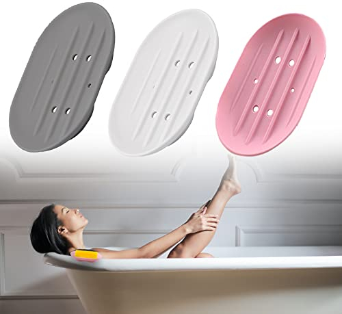 ZoeTekway 3 Stück Seifenschale Dusche, Seifenschale aus Silikon, leicht zu reinigen, kein Wasser übrig, Schlafzimmer, Waschbecken, Küche