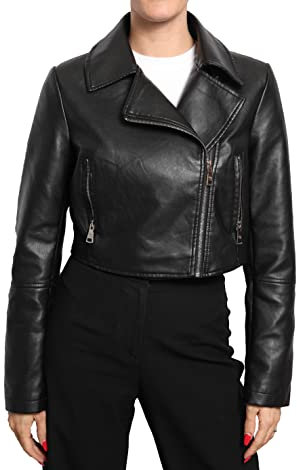 QUEEN HELENA Giacca in Ecopelle Biker Giubbetto Corto Giacchetta Leggera Casual Morbida Donna Y3001 (M, Nero)