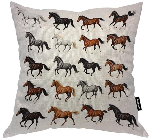 Beabes Horses Throw Pillows Covers Animals Portrait Wild Horses Cotton Linen Pillow Cover 18X18 Pillowcase Decorative Pillow Cushion Cases for Sofa Bed Car Couch