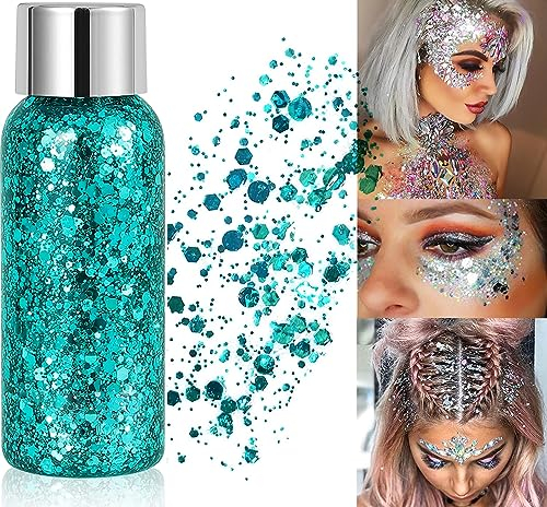 Glitzer Gesicht Gel, Mermaid Glitter Make-Up, Festival Glitzer Face Gel, Make-Up Carnival Body Glitter for Festival, Musikfestivals, Party, Masquerade, Body/Face/Haare/Lippen (Grün)