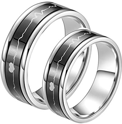 Ringe Partnerringe, Verlobungsring Paar Schwarz Edelstahl 7 mm Rotierender Herzschlag Paar Ringe Valentinstag Schmuck