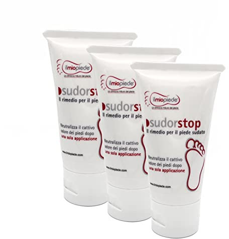 Crème naturelle contre la transpiration et les odeurs de pieds | Format 3 Paquet de ml.50 | Résultats immédiats | Sudorstop est produit en Italie
