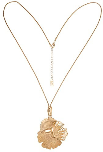 Leslii Damen-Kette Ginkgo-Blatt lange Halskette goldene Modeschmuck-Kette Matt Blatt-Anhänger in Gold