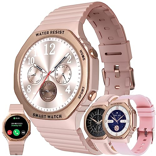 Smartwatch Damen mit Telefonfunktion 1,32 Voll Touchscreen Uhren Fitness Tracker 123 Sportmodi Aktivitätstracker 5ATM Wasserdicht Armbanduhr mit Schlafmonitor Schrittzähler für Android iOS (Gold)