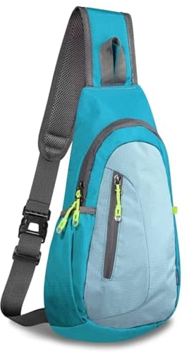 TITECOUGO Small Sling Bag Lightweight Crossbody Canvas Bag for Women Rucksack for Men Running Backpack Travel Chest Pack Shoulder Daypack for Gym Work Outdoor Hiking Sports Blue/Pale Blue