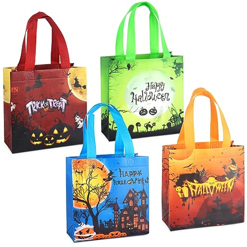Aviski 4 Stück Halloween Trick or Treat Taschen, Halloween-Tragetaschen mit Griffen, Geschenktüten, multifunktionale Non-Woven Halloween Taschen zum Verpacken von Geschenken, Halloween Party Zubehör