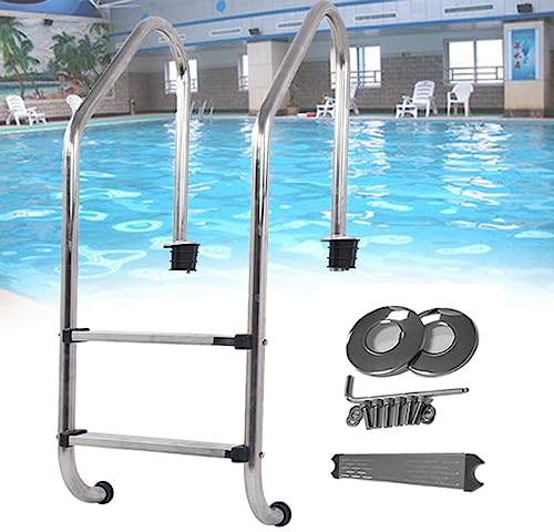 DOZPAL 2-Stufen-Schwimmbadleiter, Edelstahl-Einbaupoolleiter mit 2 ergonomischen Handläufen für Innen-/Außenpools, einfache Montage und Klettern,A-2steps