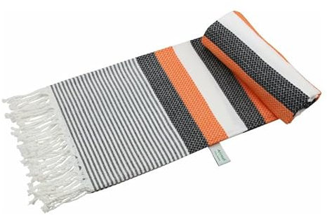 Honeycomb Banded Pestemal Hamamtuch - Schwarz/Orange - 180x100 cm
