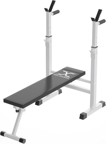 MaxStrength Adjustable Weight Bench - Multi-Function Foldable Bench Press (White/Black)