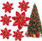 PUPCONE 12 Stück Weihnachten Weihnachtsstern Blumen, Glitzer Blumen Deko Weihnachtsbaum Blumen Glitzer Deko Künstliche Blumen für Weihnachten (Rot)