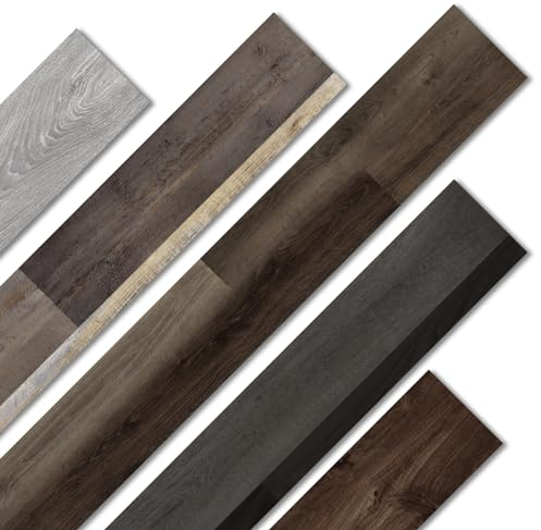 Oxdigi PVC Bodenbelag Selbstklebende 5m², Verdickt Holzoptik Vinylboden Bodenfliesen für Eingangstür, Wohnzimmer, Küche, Balkon, Abstellraum, Zuschneidbar Vinyl-Fußböden 15x91 cm 36 Dielen