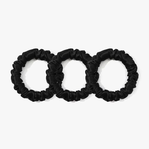 LILYSILK 100% Seide Haargummi Haare Ringe Damen Pferdeschwanz Halter Hairband Haarband aus Seide Verpackung MEHRWEG (Dünn Schwarz*3)