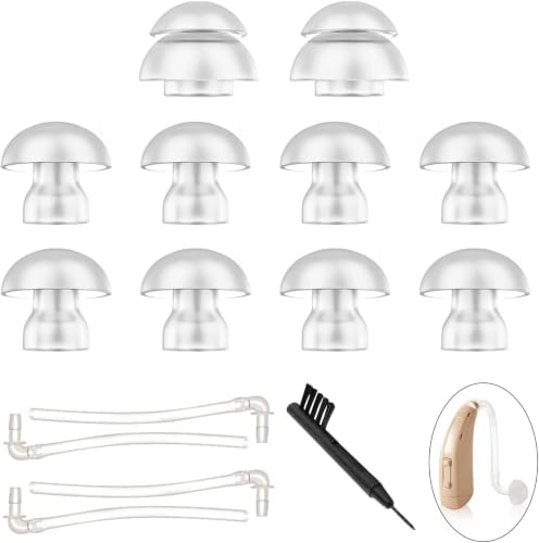 Powerful Hearing Aid Domes with Tubes, Hearing Aid Accessories 15 Pack Kit | Silicone Replacement Ear Tips 12mm & 14mm, Includes 4 Sound Tubes and Cleaning Brush, Compatible with Most BTE Hearing Aids