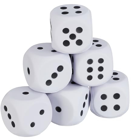 Relaxdays Dadi Giganti Gommapiuma, Set da 6 Cubi in Spugna, Giocattolo per Bambini, Morbidi, HLP 7,5x7,5x7,5 cm, Bianco