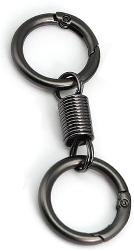 Pisheng Nordischer Retro-Frühlings-Doppelring-Schlüsselanhänger, federförmiger Schlüsselanhänger, Zinklegierung mit Schlüsselring-Schlüsselanhänger (1*Schwarz)