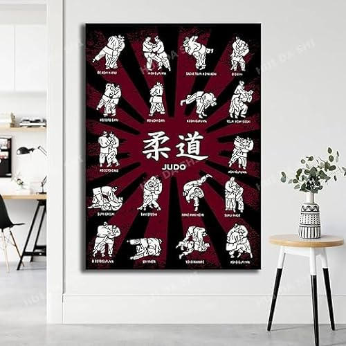 ORCOW Dojo-Dekor-Poster, Wanddekoration, Leinwand-Poster, Wandkunst, Judo-Dojo-Dekor, Judo-Techniken-Poster Fitnessstudio, Fitness-Liebhaber, Fitness-Dekor, Wandkunst, Wandgemälde 50 x 70 cm