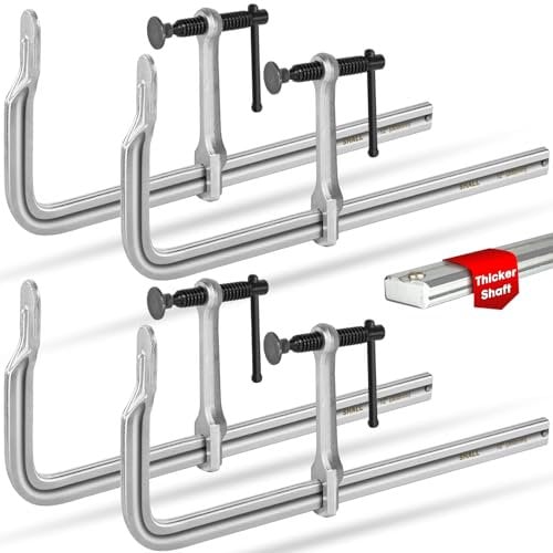 SHALL 12 In Heavy-duty Bar Clamps, 4-Pack Drop Forged Steel Welding F Clamps, All-Steel Thick Rail Wood Clamps with 1200Lbs Load Limit for Woodworking, Welding, Metal Working | 4-3/4 Throat
