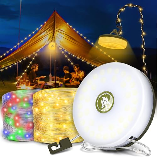 IEEILULU Camping Lichterkette Aufrollbar, 10M Wasserdichte Verstaubare Lichterkette mit 8 Modi, USB Ladung Tragbare Campinglampe für Außen und Innen, Außenlichterketten für Camping, Hof und Wandern