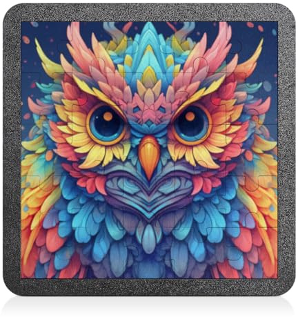 cfpolar Individuelle Puzzle-Rahmen für Erwachsene und Kinder, personalisierter Puzzle-Bilderrahmen von Fotos, individueller 25-teiliger Puzzle-Rahmen, Bilderrahmen für Puzzle, bunte Eule