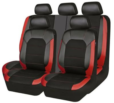 LIJUNNB Auto Sitzbezüge Für Nissan Micra K12 2003-2010, Leder Autositzbezüge rutschfest Sitzbezügesets Wasserdichter Sitzbezug-Sets Schonbezüge Zubehör,C/Black-RED